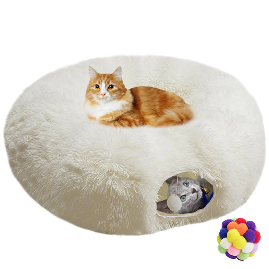Fluffy Warm Plush Cat Tunnel Bed - Perfect for Holiday Fun!